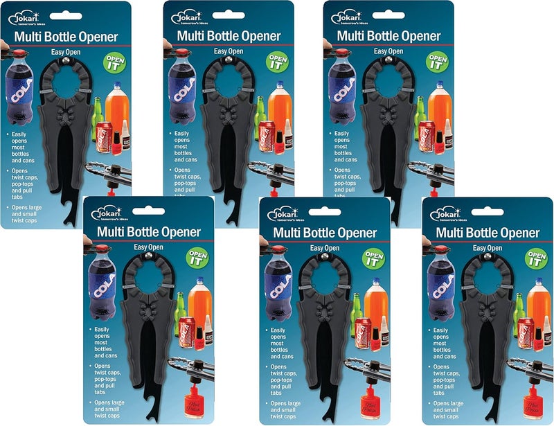 Jokari Multi Bottle Opener - 6 Pack Multiopener for Bottles, Jars, Cans, Beer, Soda, Nail Polish - Manual Can Opener Good for Arthritis or Weak Hands - Image 1